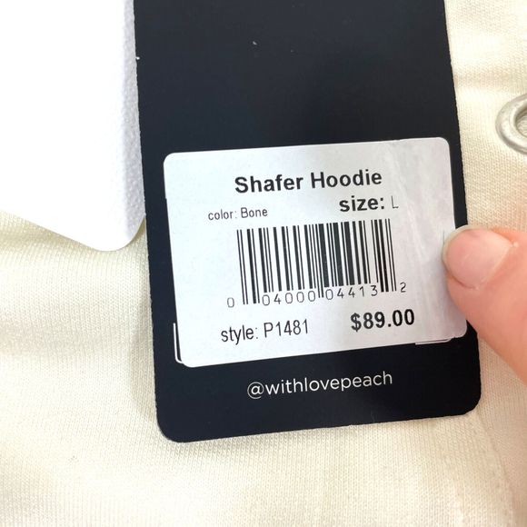 WOMEN'S PEACH SHAFER HOODIE TOPS NWT - SIZE L - CREAM WHITE COLOR NEW - Picture 6 of 12